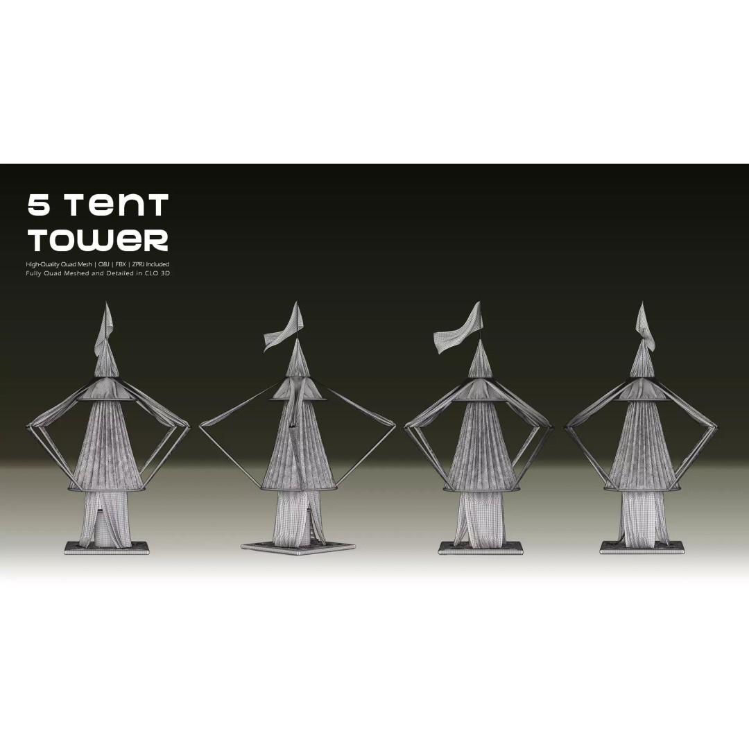 Stylized Tent Towers 3D Model – Fantasy Environment Pack, FBX & OBJ - View 12