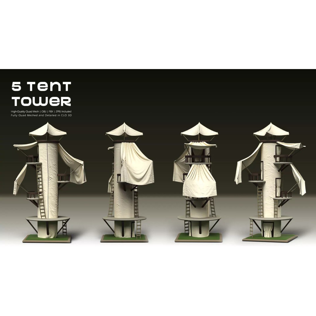 Stylized Tent Towers 3D Model – Fantasy Environment Pack, FBX & OBJ - View 4