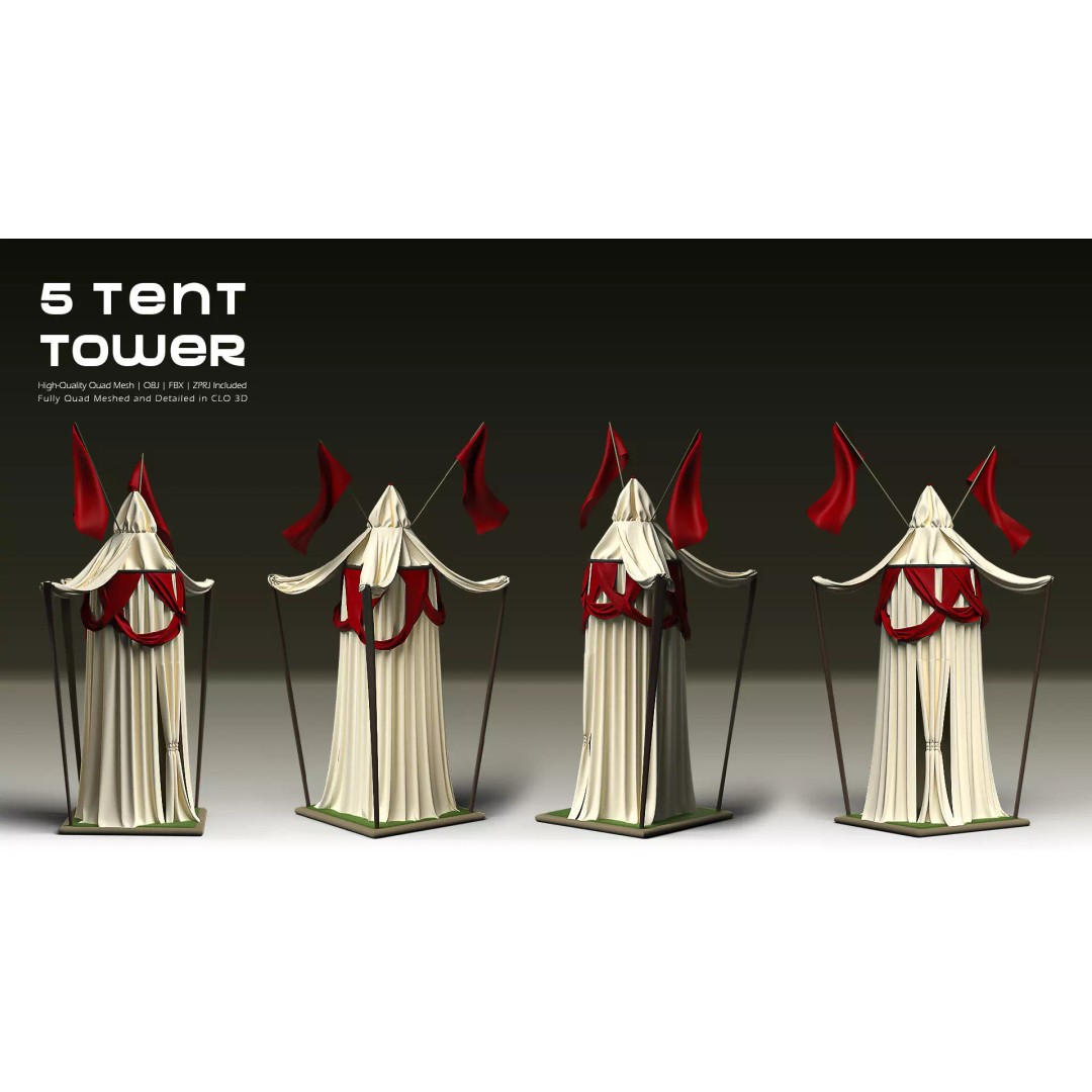 Stylized Tent Towers 3D Model – Fantasy Environment Pack, FBX & OBJ - View 5