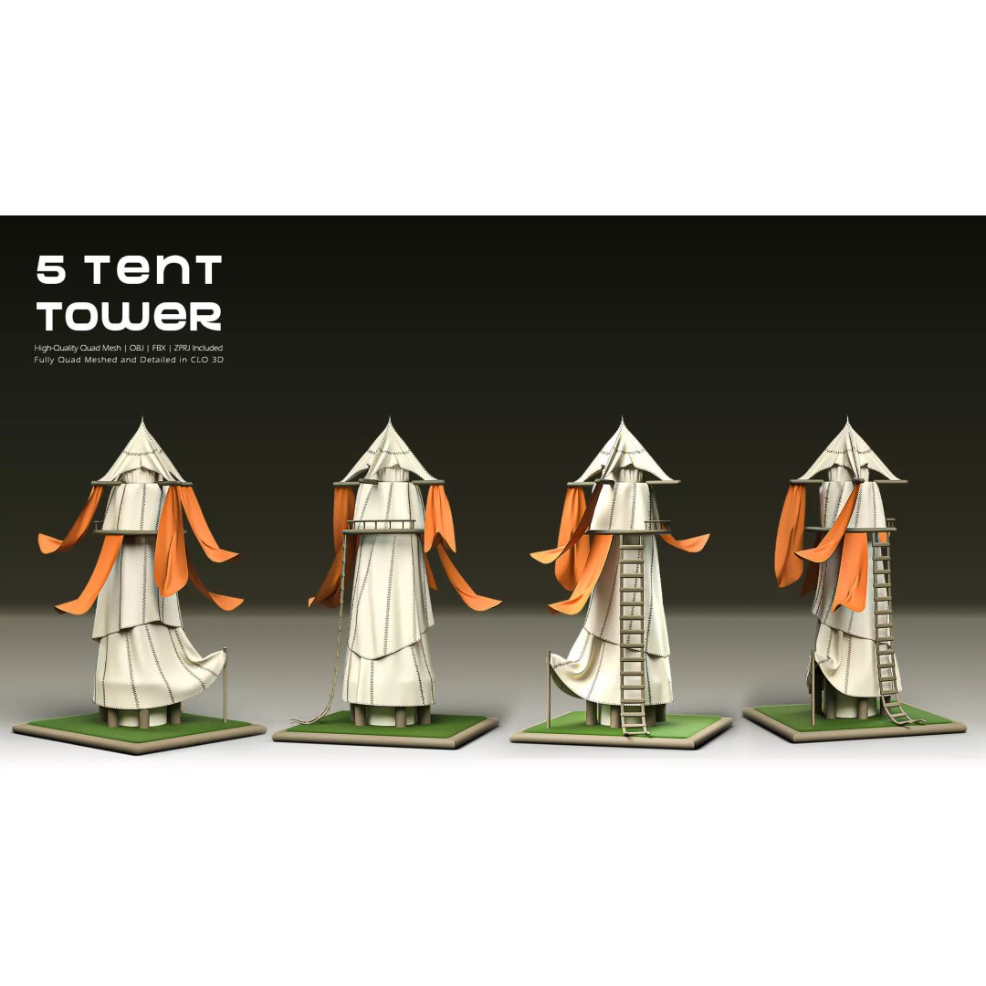 Stylized Tent Towers 3D Model – Fantasy Environment Pack, FBX & OBJ - View 6
