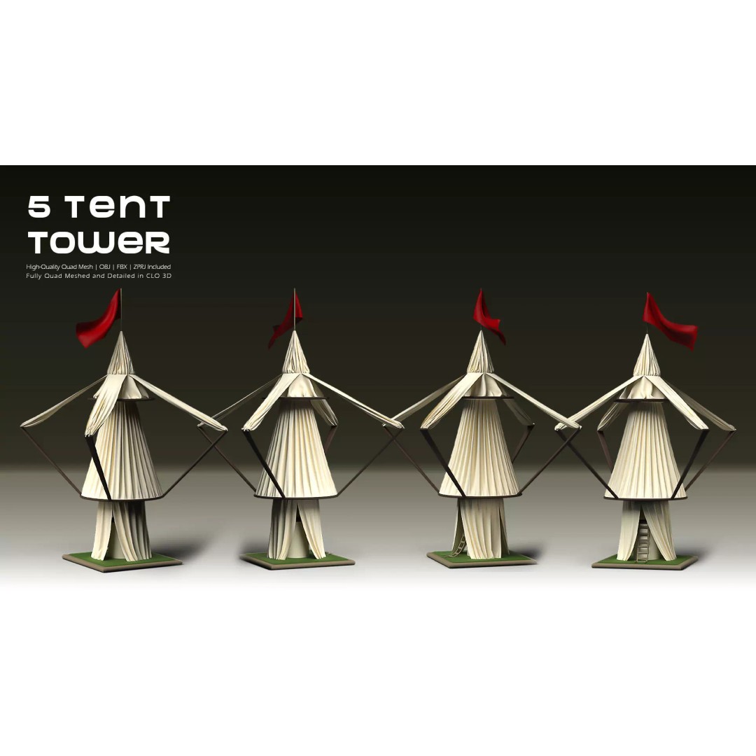 Stylized Tent Towers 3D Model – Fantasy Environment Pack, FBX & OBJ - View 7