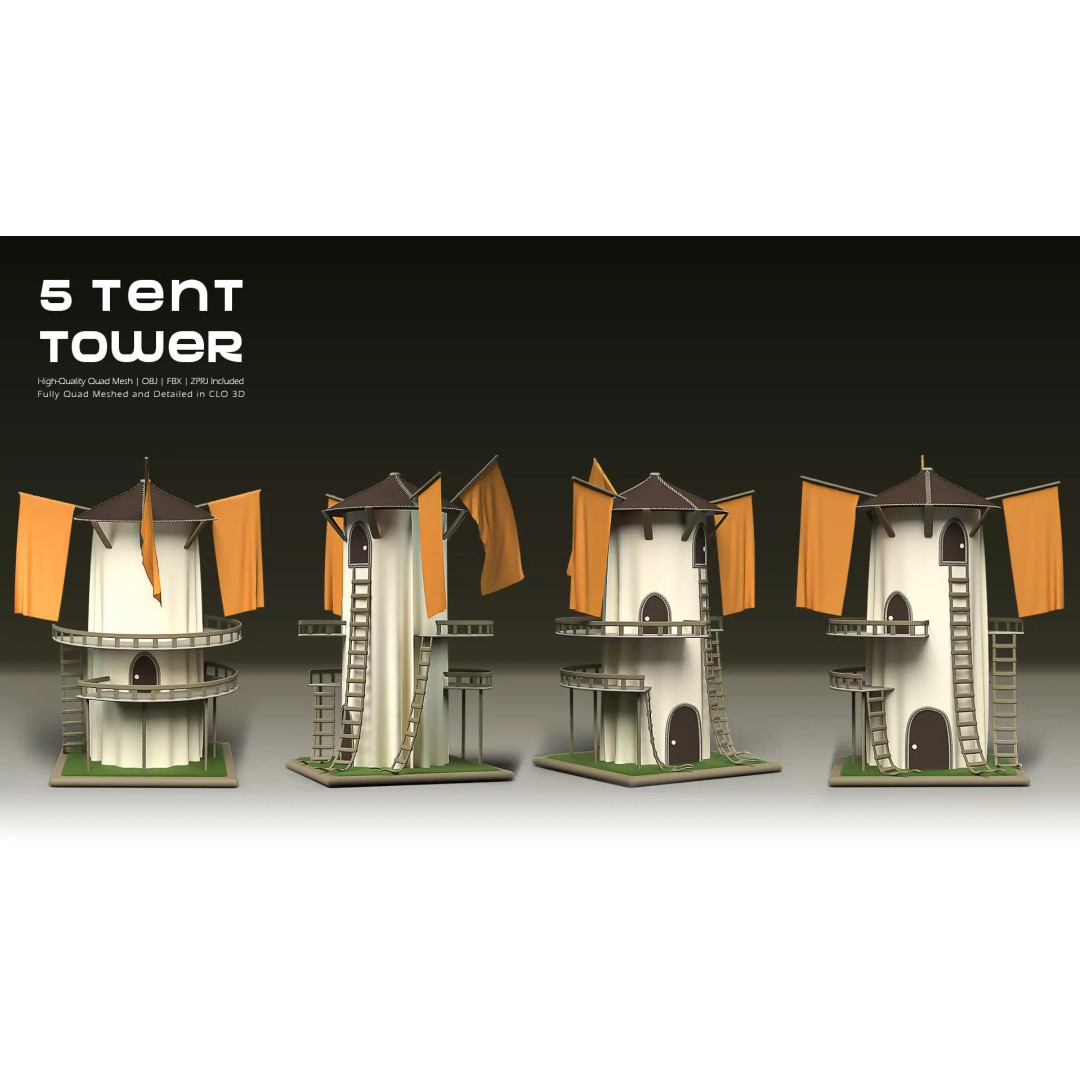 Stylized Tent Towers 3D Model – Fantasy Environment Pack, FBX & OBJ - View 8