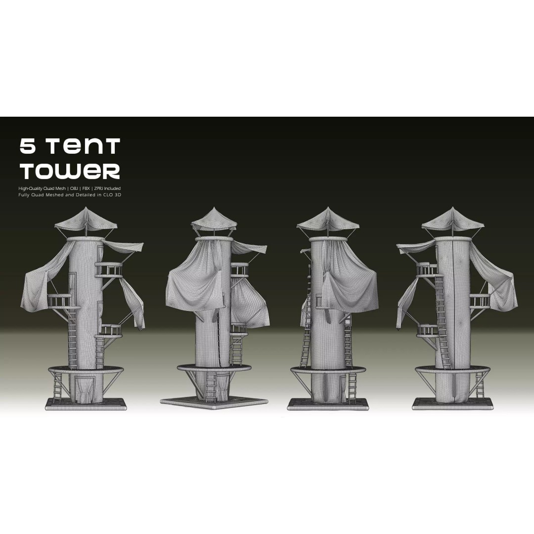 Stylized Tent Towers 3D Model – Fantasy Environment Pack, FBX & OBJ - View 9