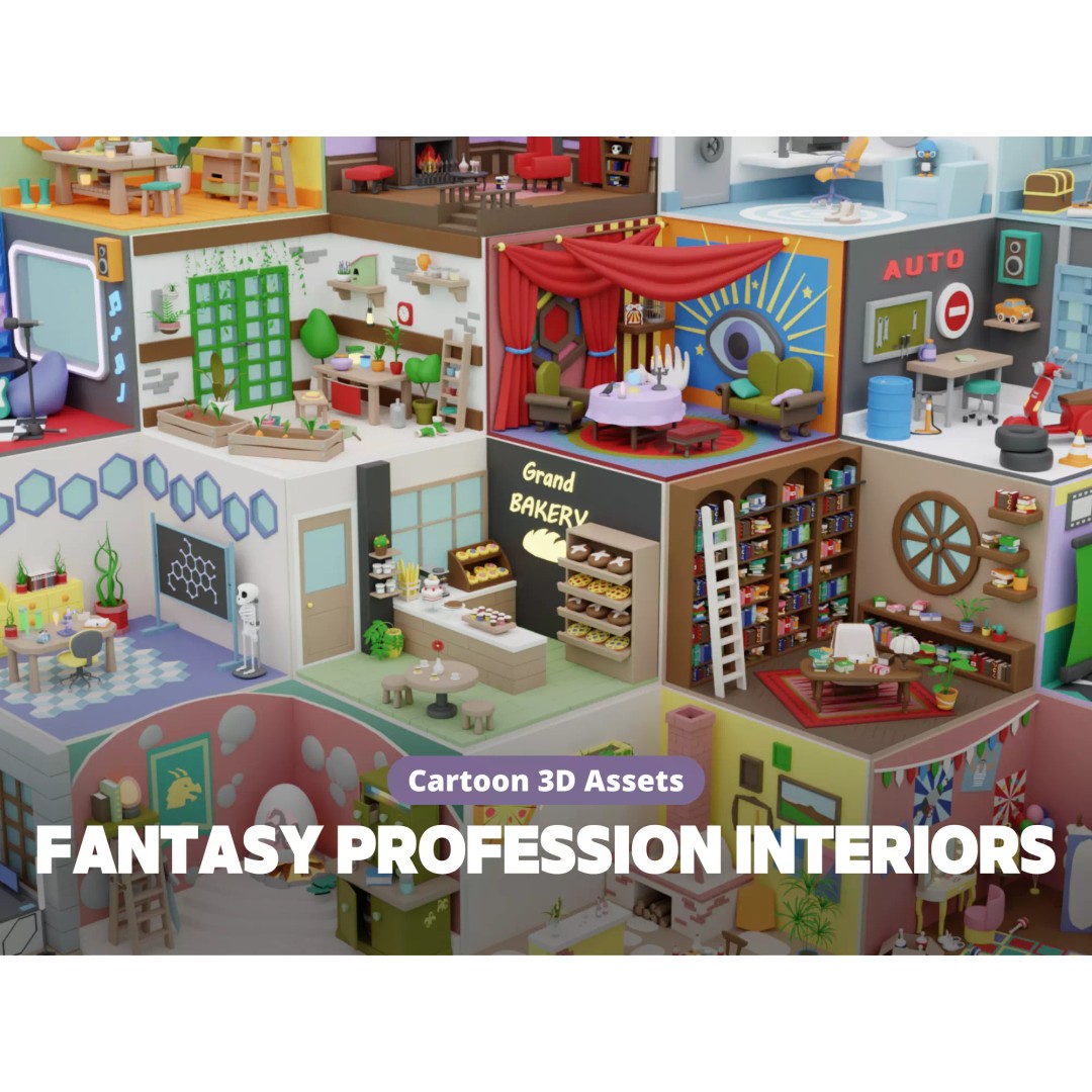 Fantasy Cartoon Rooms 3D Model – Low Poly Game Asset, FBX, PBR - View 2
