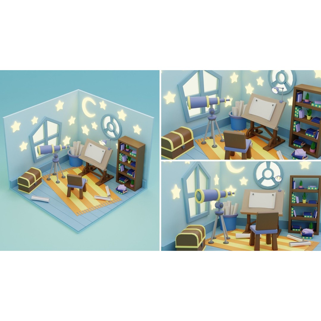 Fantasy Cartoon Rooms 3D Model – Low Poly Game Asset, FBX, PBR - View 3