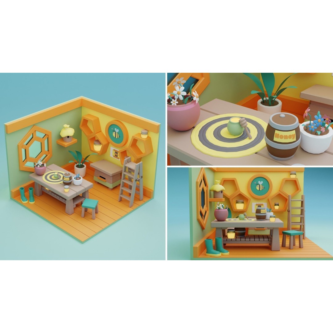 Fantasy Cartoon Rooms 3D Model – Low Poly Game Asset, FBX, PBR - View 4