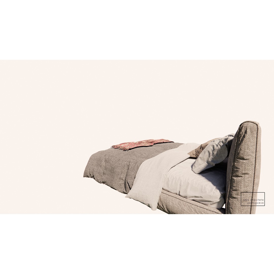Double Bed 3D Model – Modern Fabric & Wood, Game Ready, FBX - View 11