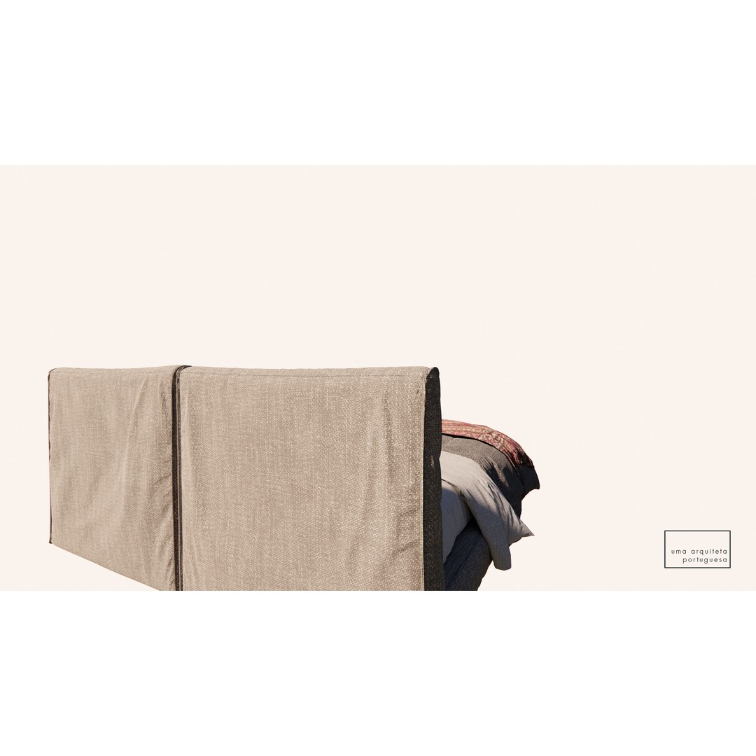 Double Bed 3D Model – Modern Fabric & Wood, Game Ready, FBX - View 12
