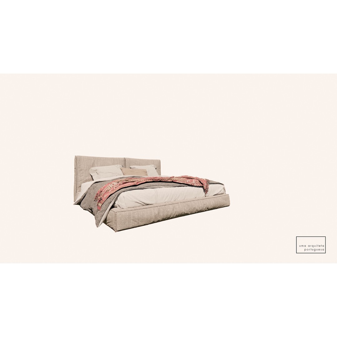 Double Bed 3D Model – Modern Fabric & Wood, Game Ready, FBX - View 13