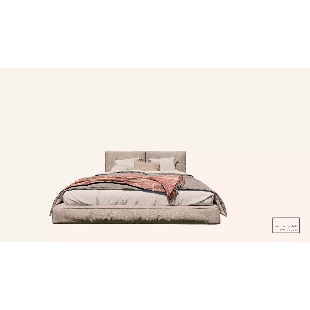Double Bed 3D Model – Modern Fabric & Wood, Game Ready, FBX - View 2