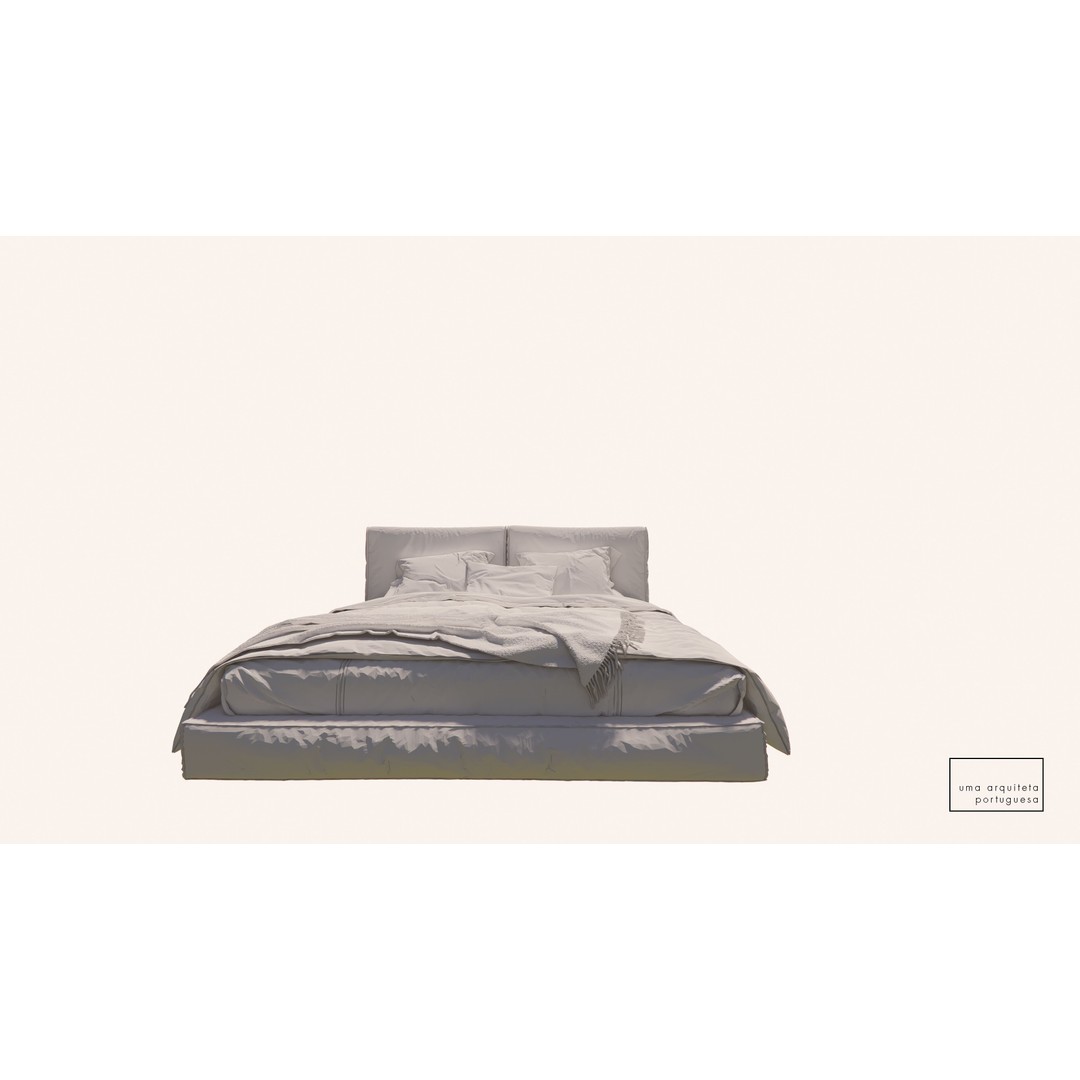 Double Bed 3D Model – Modern Fabric & Wood, Game Ready, FBX - View 3