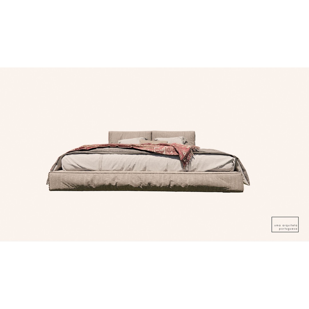 Double Bed 3D Model – Modern Fabric & Wood, Game Ready, FBX - View 6