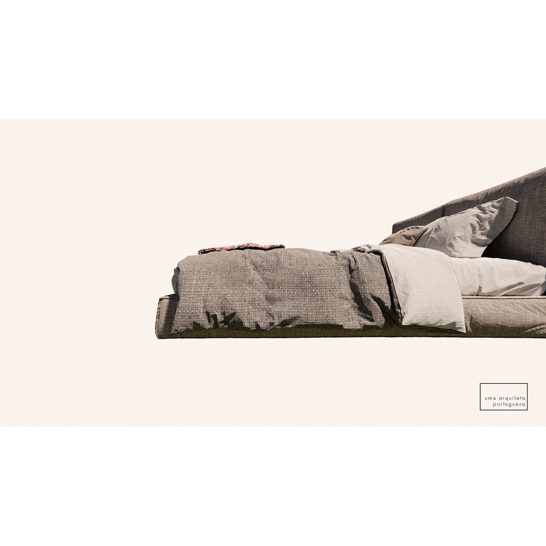 Double Bed 3D Model – Modern Fabric & Wood, Game Ready, FBX - View 7