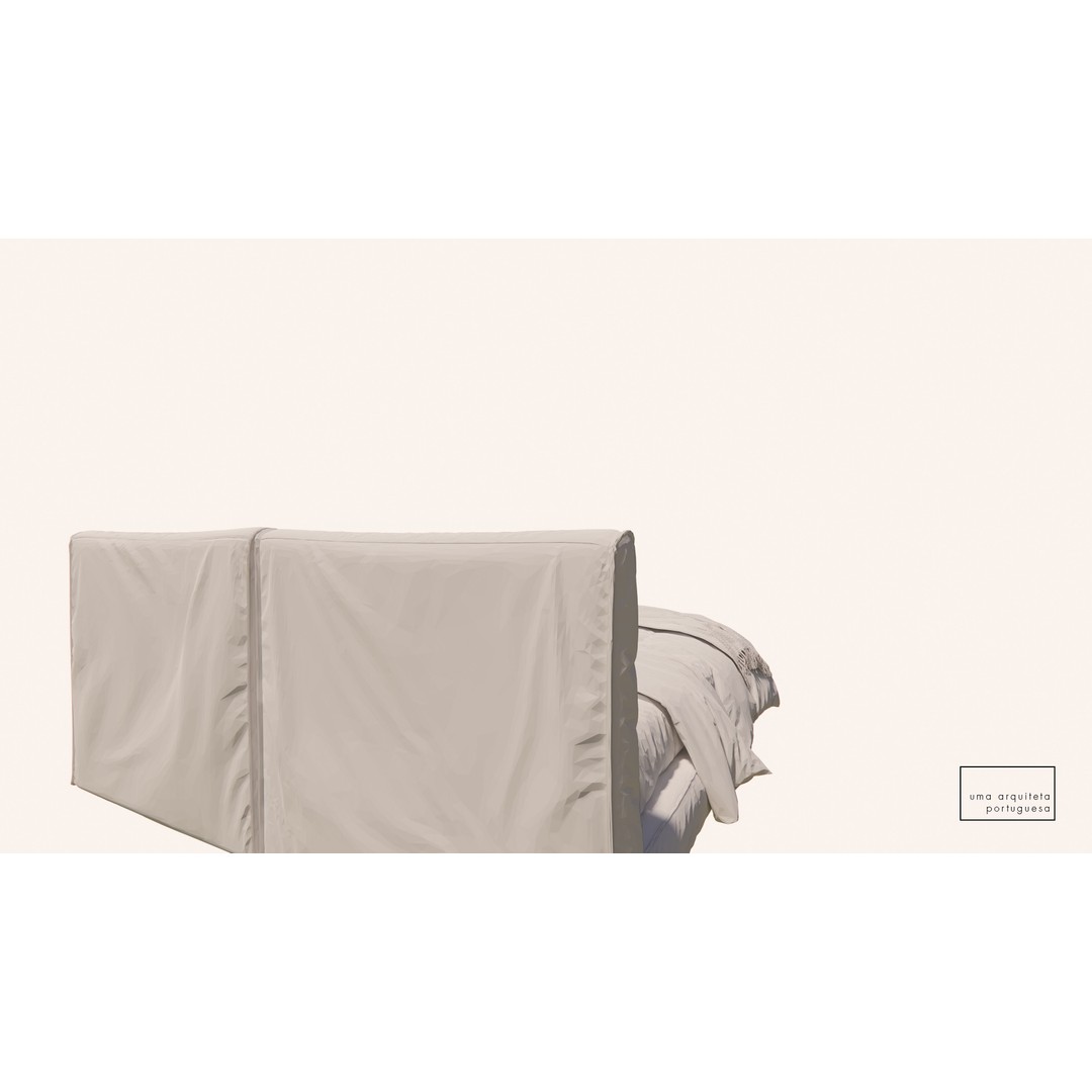 Double Bed 3D Model – Modern Fabric & Wood, Game Ready, FBX - View 9