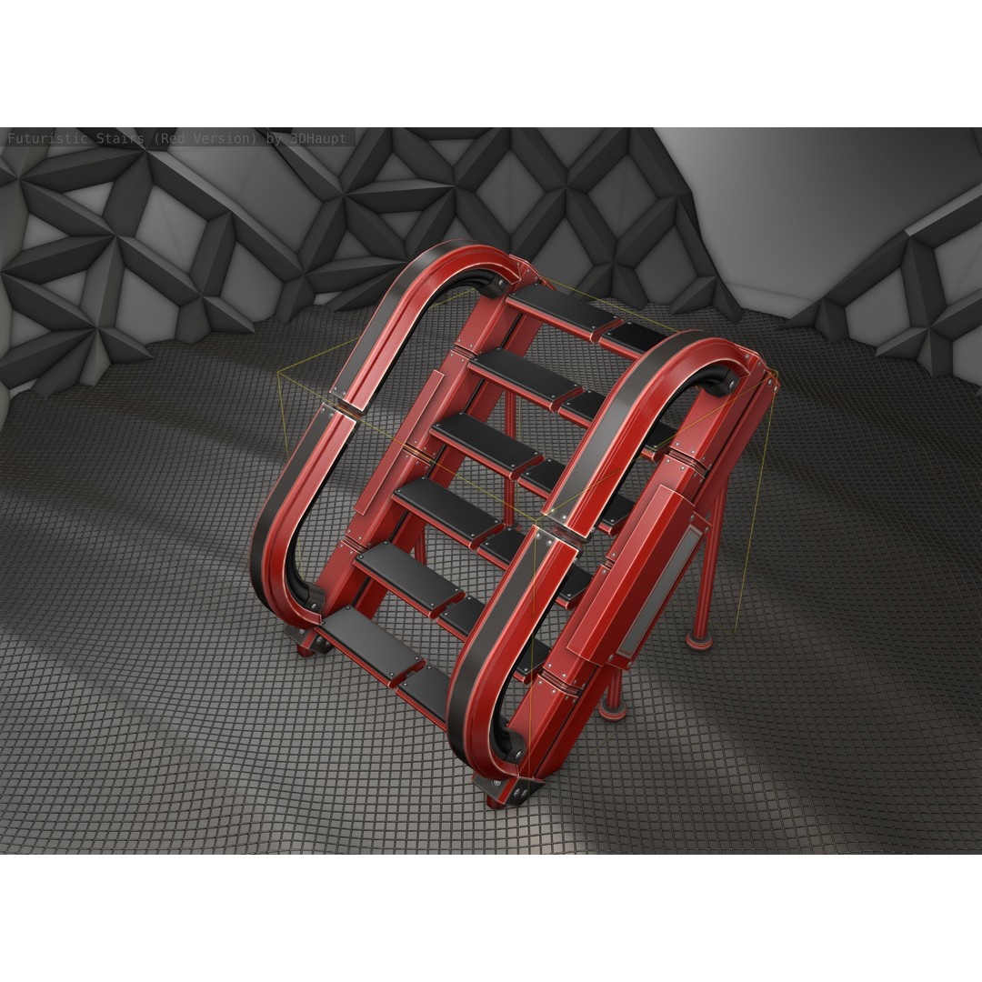Sci-Fi Stairs 3D Model – Low Poly Red Design, Game Ready Formats