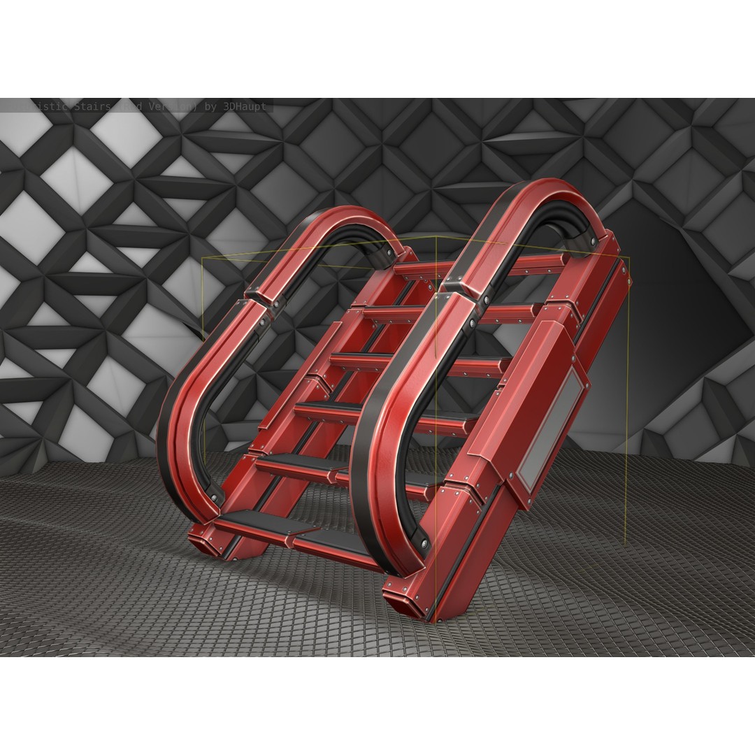 Sci-Fi Stairs 3D Model – Low Poly Red Design, Game Ready Formats - View 10