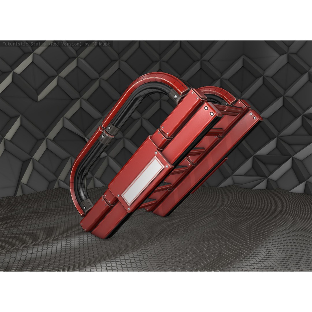 Sci-Fi Stairs 3D Model – Low Poly Red Design, Game Ready Formats - View 11