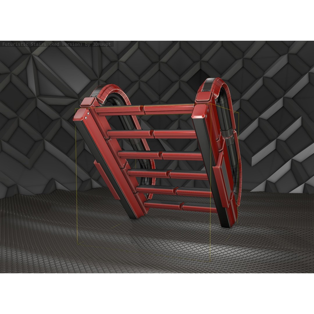 Sci-Fi Stairs 3D Model – Low Poly Red Design, Game Ready Formats - View 12