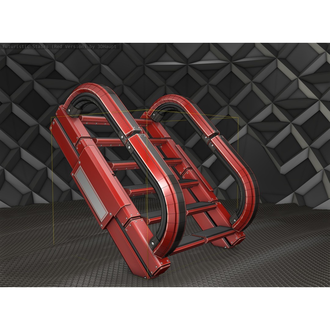 Sci-Fi Stairs 3D Model – Low Poly Red Design, Game Ready Formats - View 14