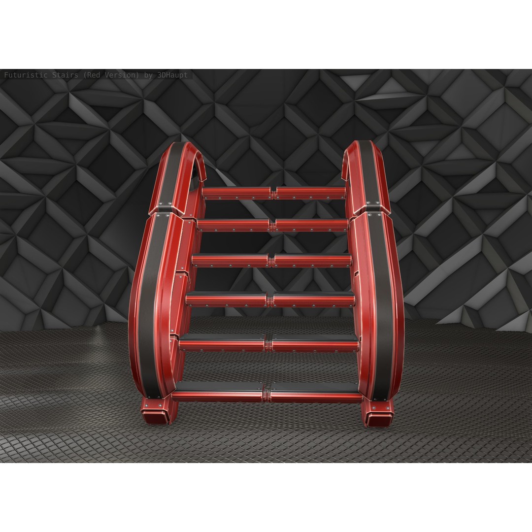 Sci-Fi Stairs 3D Model – Low Poly Red Design, Game Ready Formats - View 15
