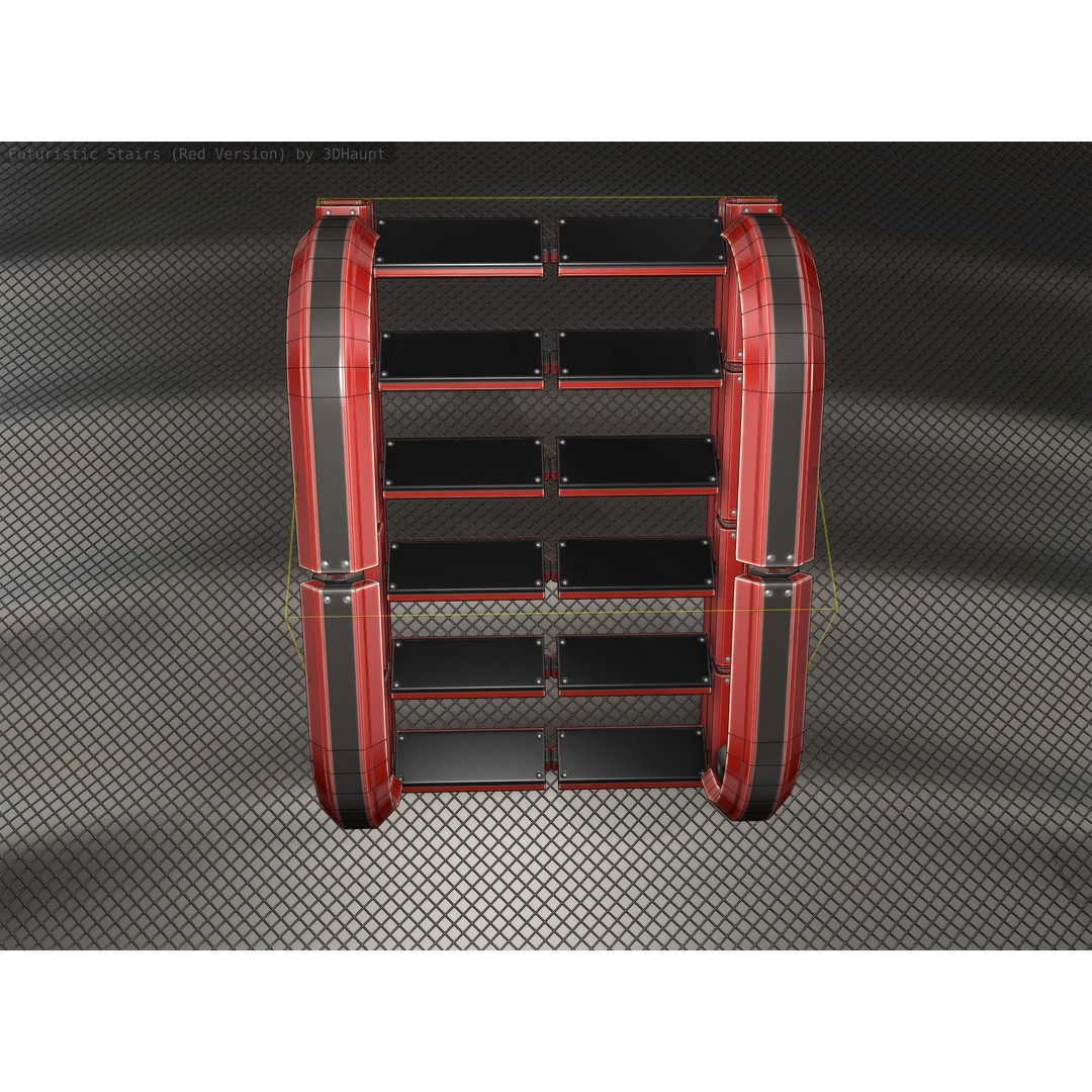 Sci-Fi Stairs 3D Model – Low Poly Red Design, Game Ready Formats - View 16