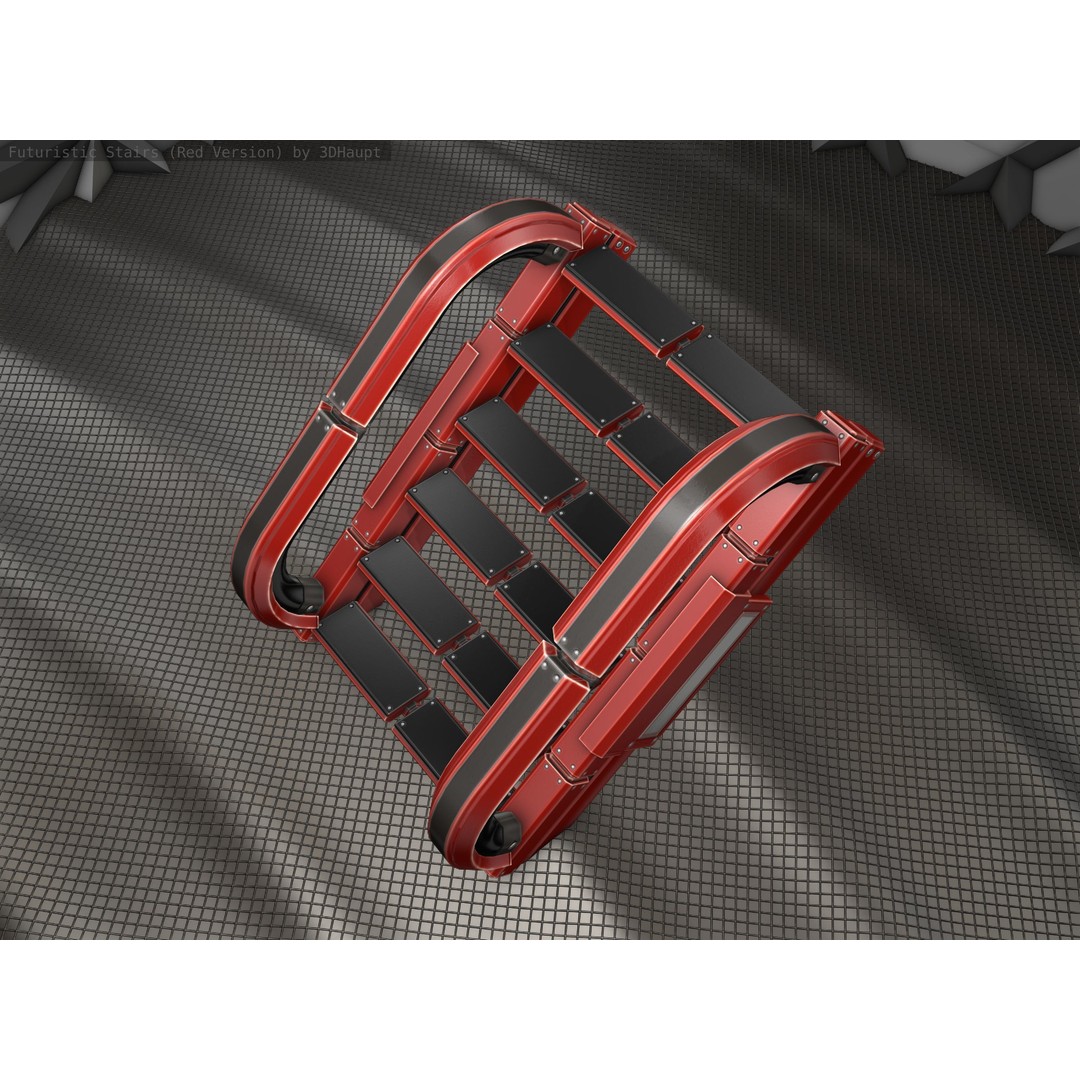Sci-Fi Stairs 3D Model – Low Poly Red Design, Game Ready Formats - View 17