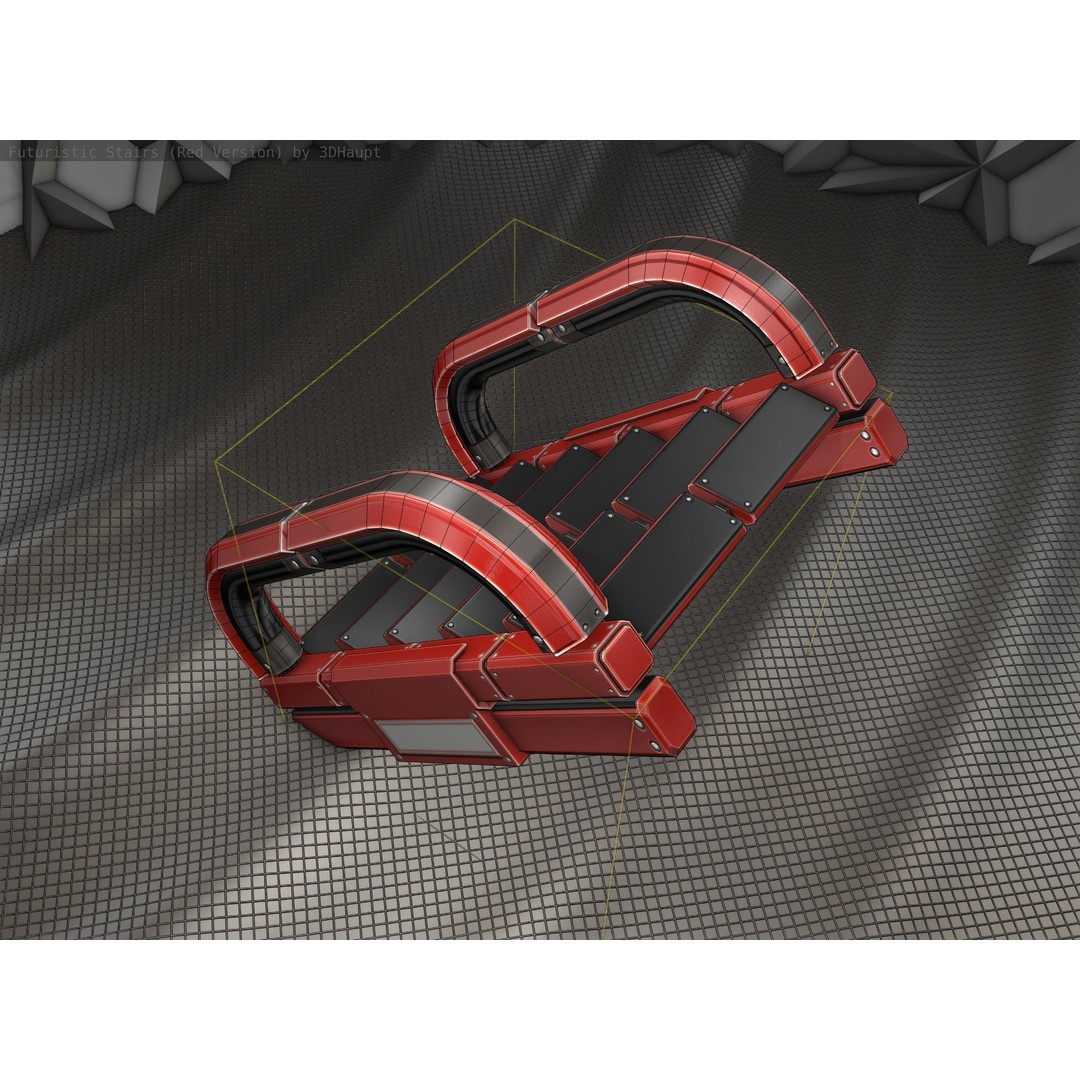 Sci-Fi Stairs 3D Model – Low Poly Red Design, Game Ready Formats - View 18