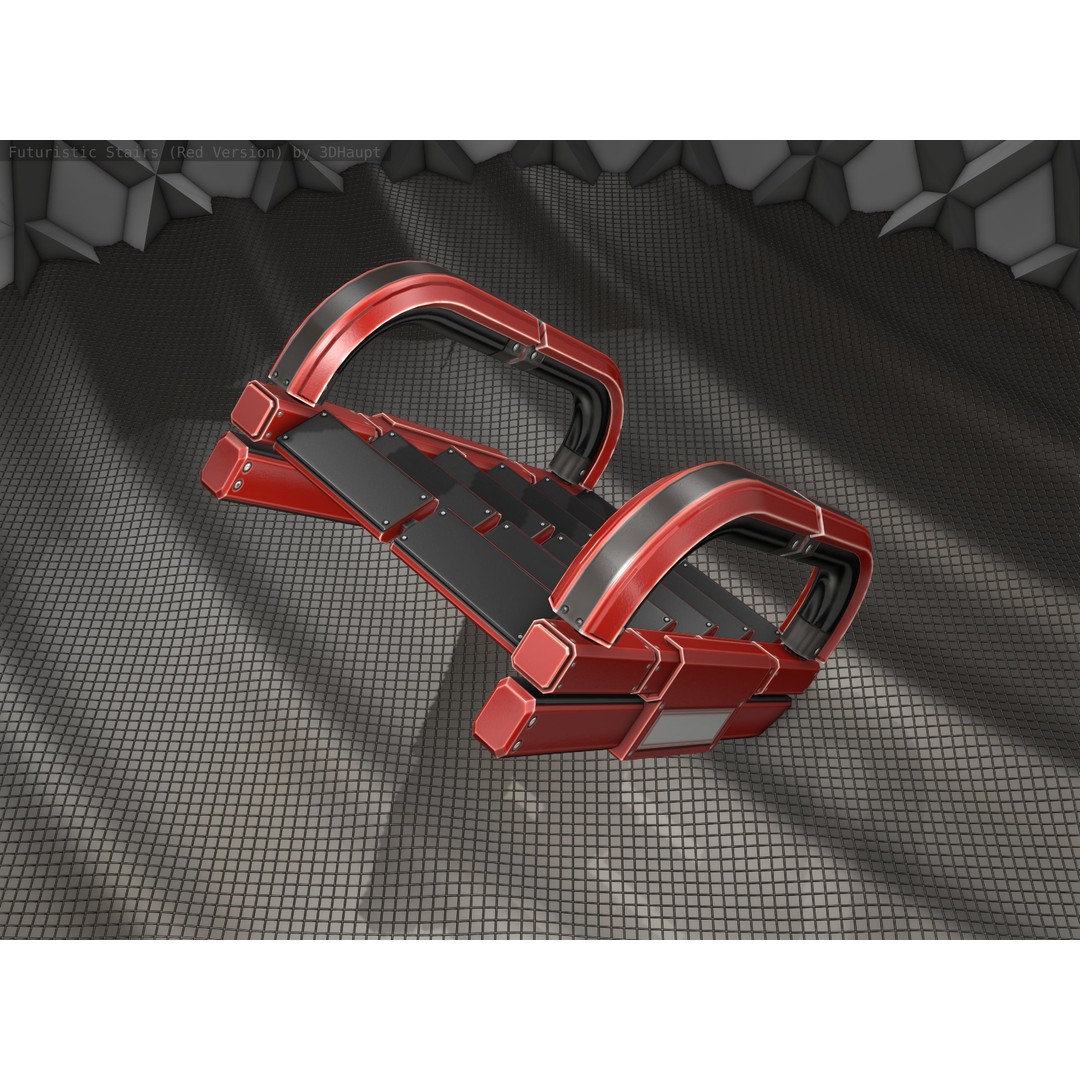 Sci-Fi Stairs 3D Model – Low Poly Red Design, Game Ready Formats - View 19