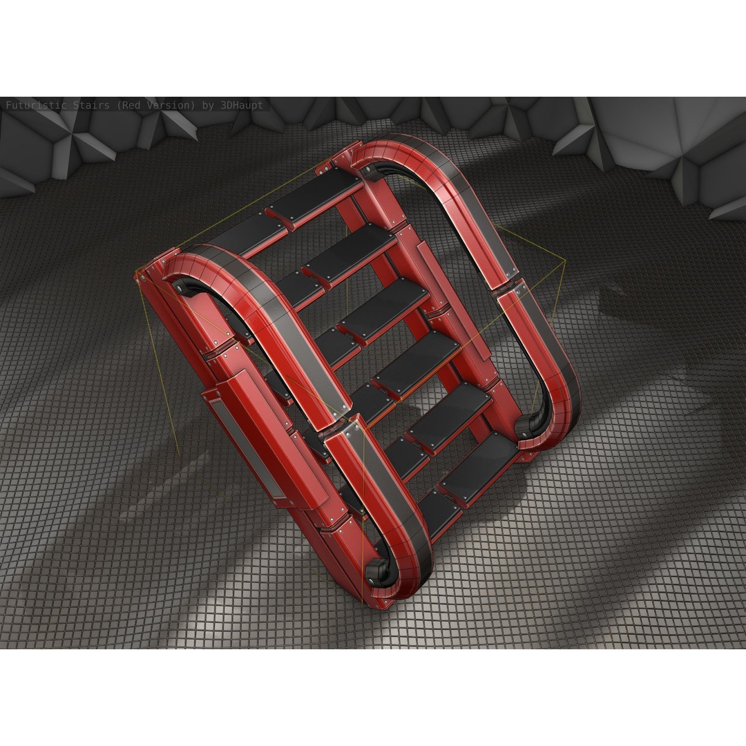 Sci-Fi Stairs 3D Model – Low Poly Red Design, Game Ready Formats - View 20