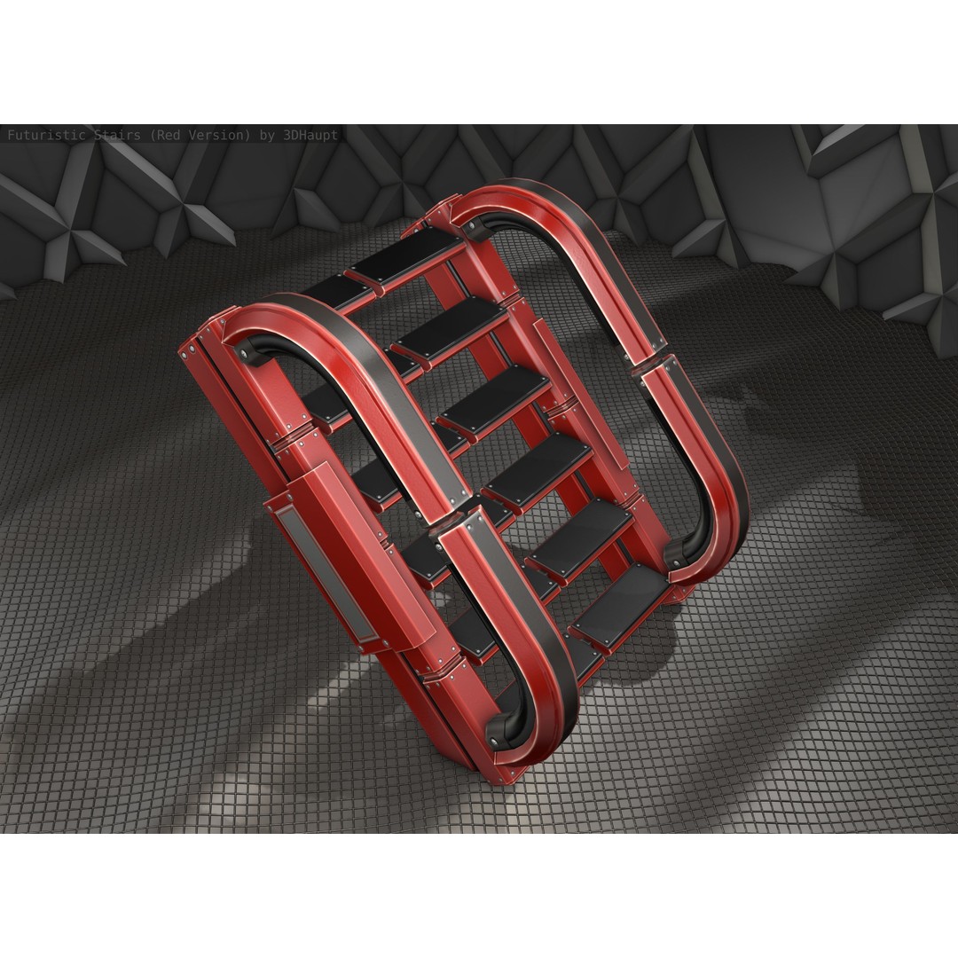 Sci-Fi Stairs 3D Model – Low Poly Red Design, Game Ready Formats - View 21