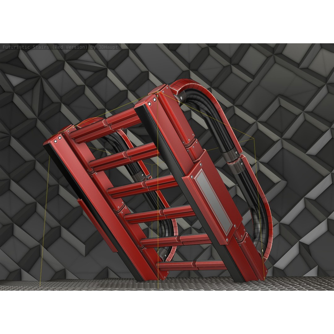 Sci-Fi Stairs 3D Model – Low Poly Red Design, Game Ready Formats - View 22