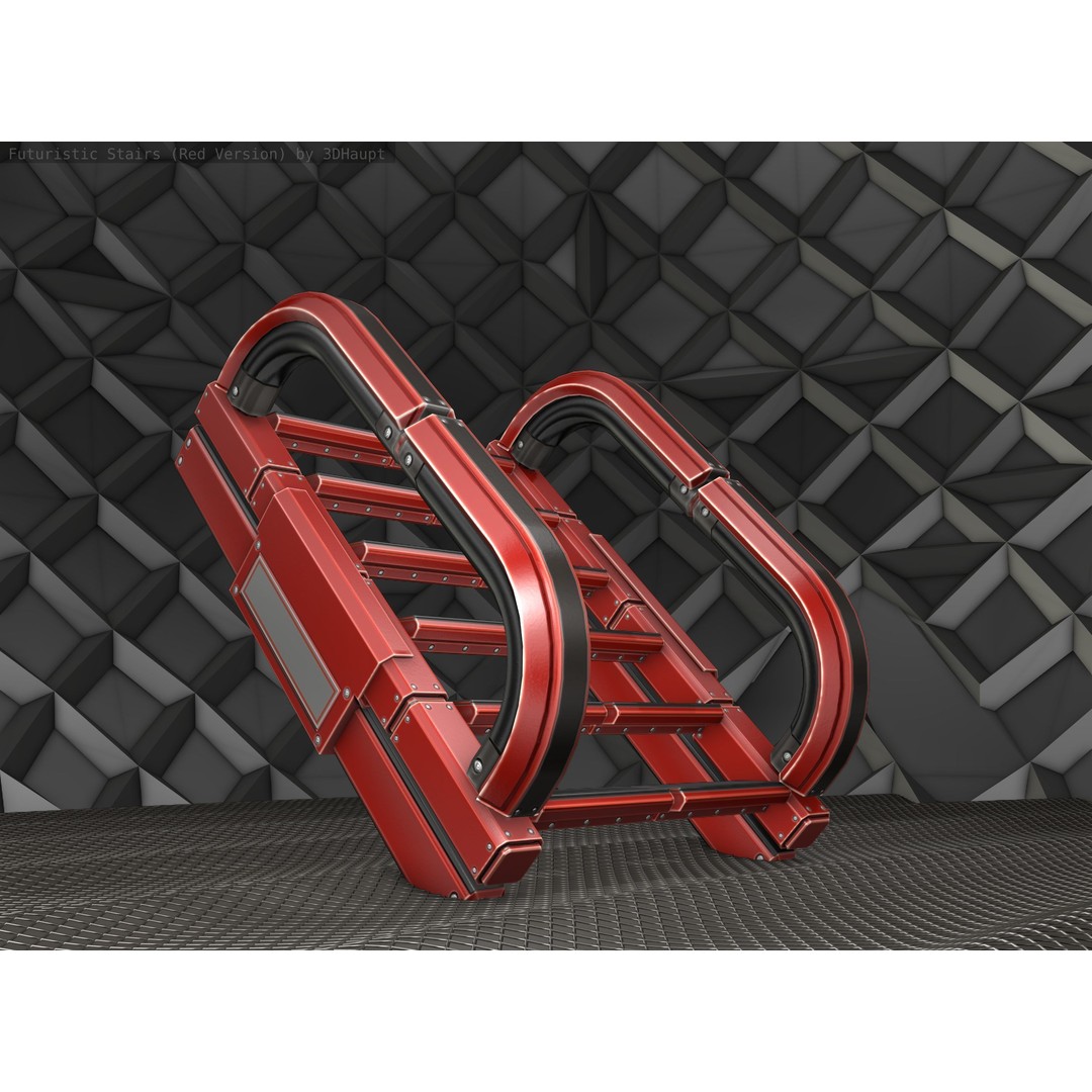 Sci-Fi Stairs 3D Model – Low Poly Red Design, Game Ready Formats - View 23