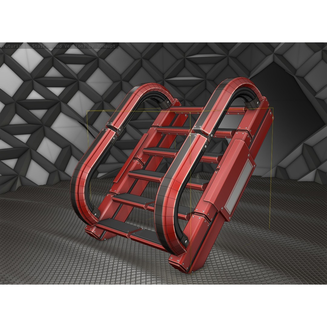 Sci-Fi Stairs 3D Model – Low Poly Red Design, Game Ready Formats - View 24