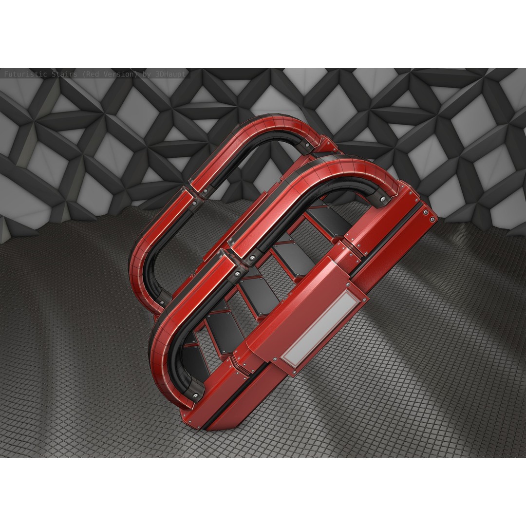 Sci-Fi Stairs 3D Model – Low Poly Red Design, Game Ready Formats - View 25