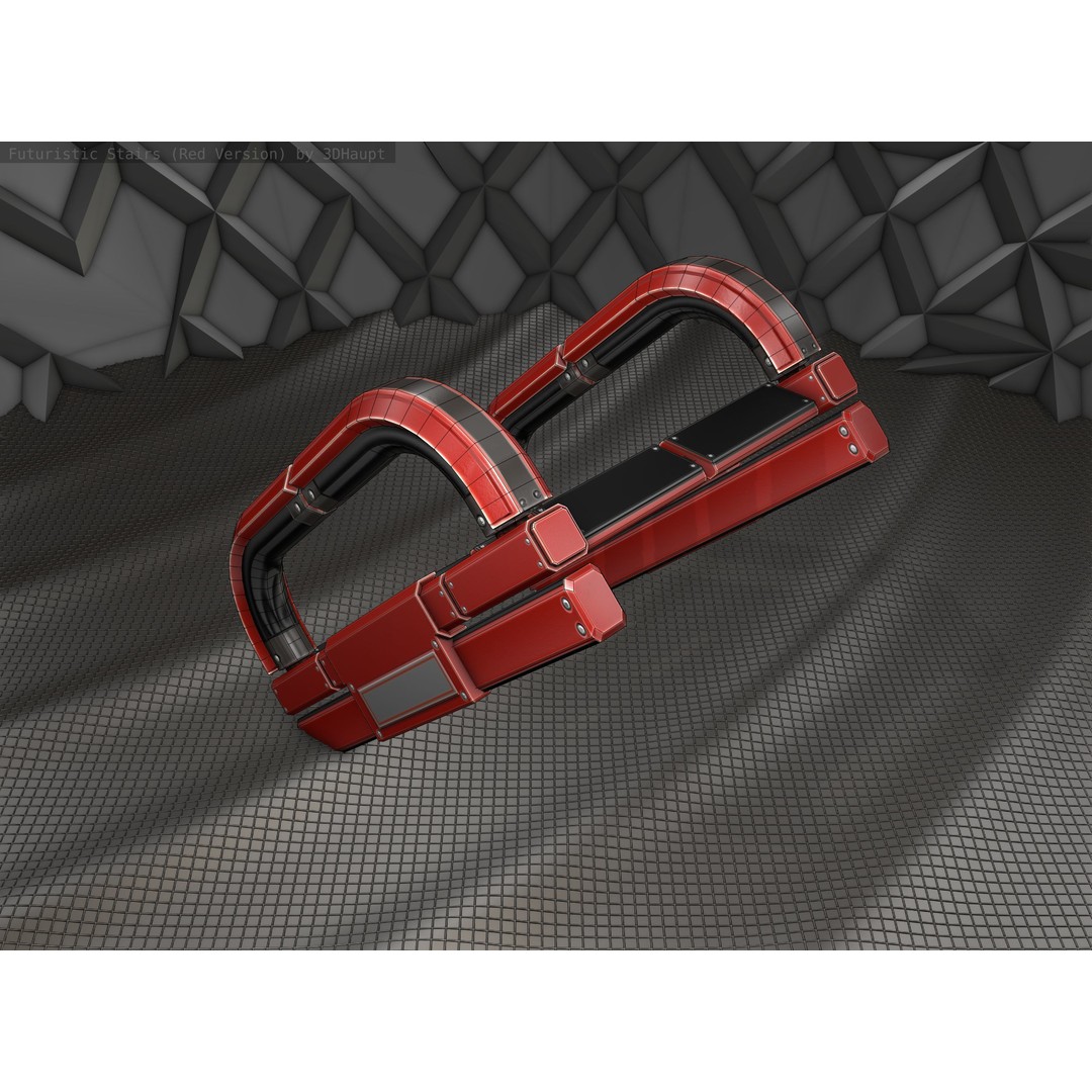 Sci-Fi Stairs 3D Model – Low Poly Red Design, Game Ready Formats - View 3