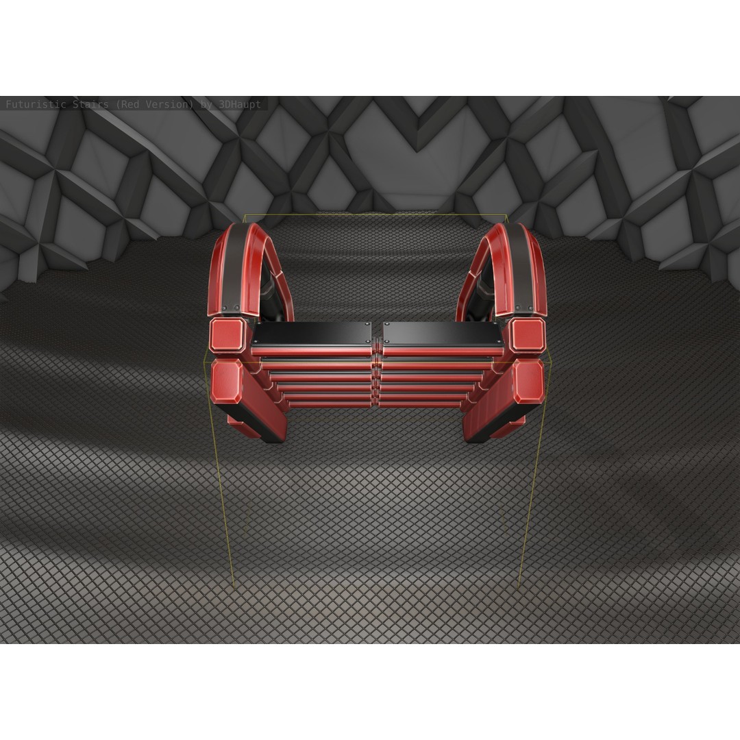 Sci-Fi Stairs 3D Model – Low Poly Red Design, Game Ready Formats - View 4