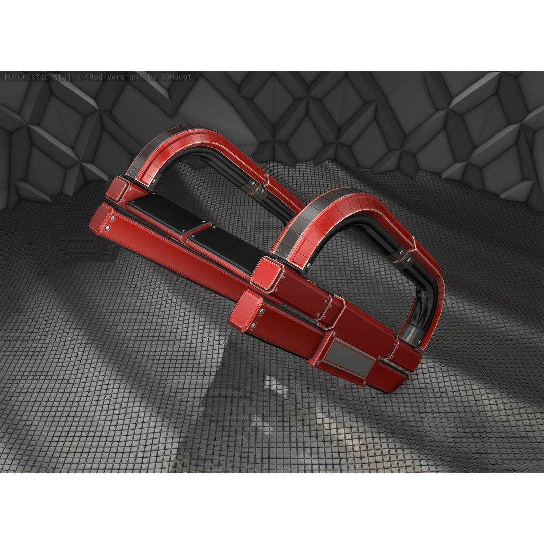 Sci-Fi Stairs 3D Model – Low Poly Red Design, Game Ready Formats - View 5