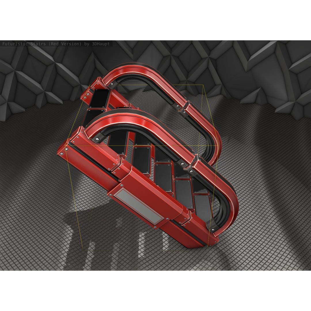 Sci-Fi Stairs 3D Model – Low Poly Red Design, Game Ready Formats - View 6