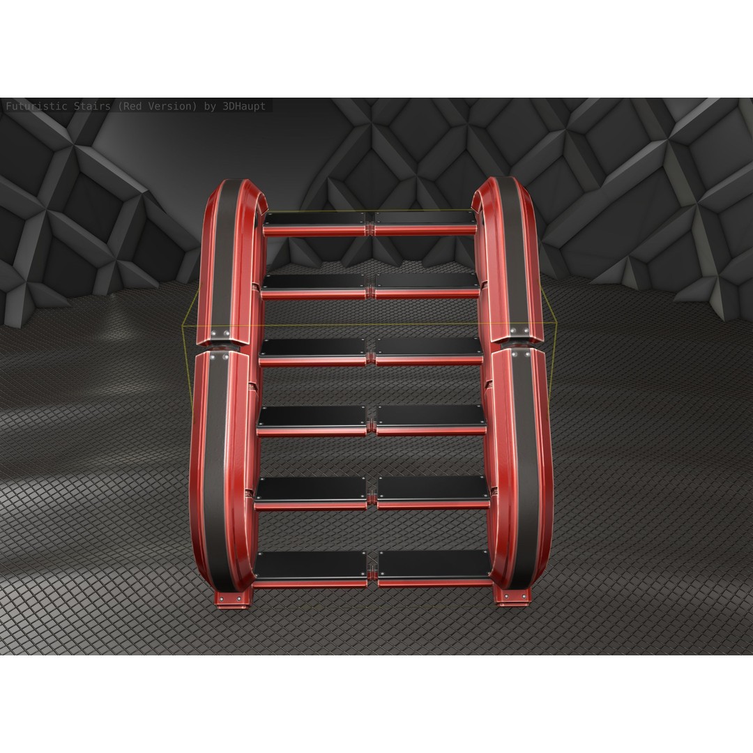 Sci-Fi Stairs 3D Model – Low Poly Red Design, Game Ready Formats - View 8