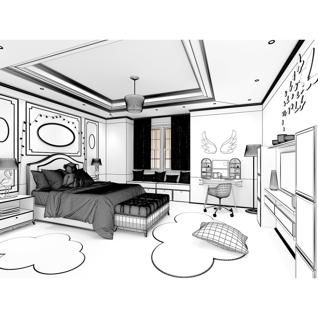 Girls Bedroom 3D Model – Realistic Interior Design, FBX, Blender