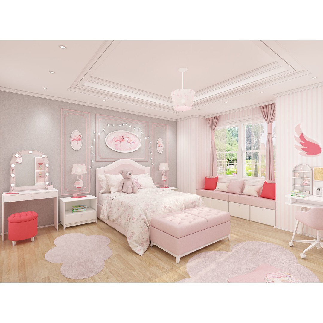 Girls Bedroom 3D Model – Realistic Interior Design, FBX, Blender - View 3