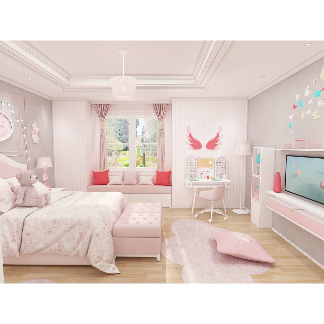 Girls Bedroom 3D Model – Realistic Interior Design, FBX, Blender - View 5
