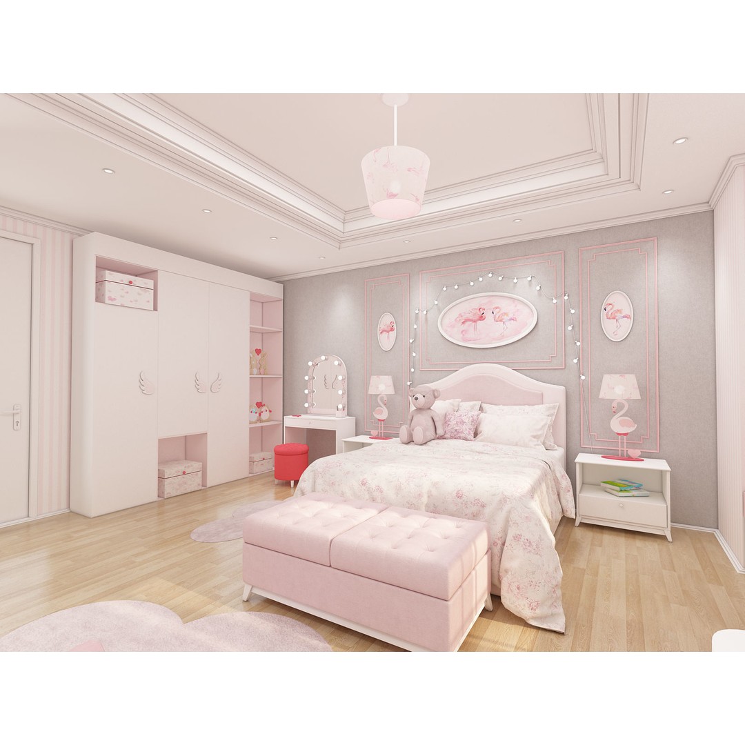Girls Bedroom 3D Model – Realistic Interior Design, FBX, Blender - View 6