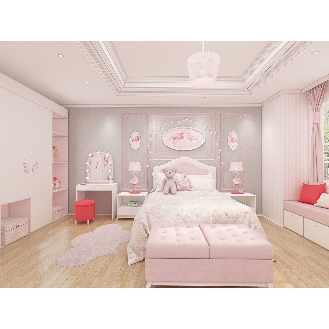 Girls Bedroom 3D Model – Realistic Interior Design, FBX, Blender - View 7