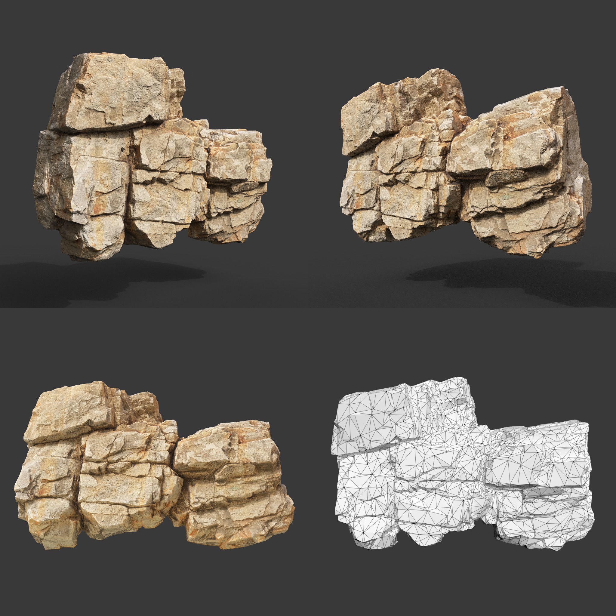 Low Poly Yellow Cliff Face - Low-Poly Game-Ready 3D Model - View 10