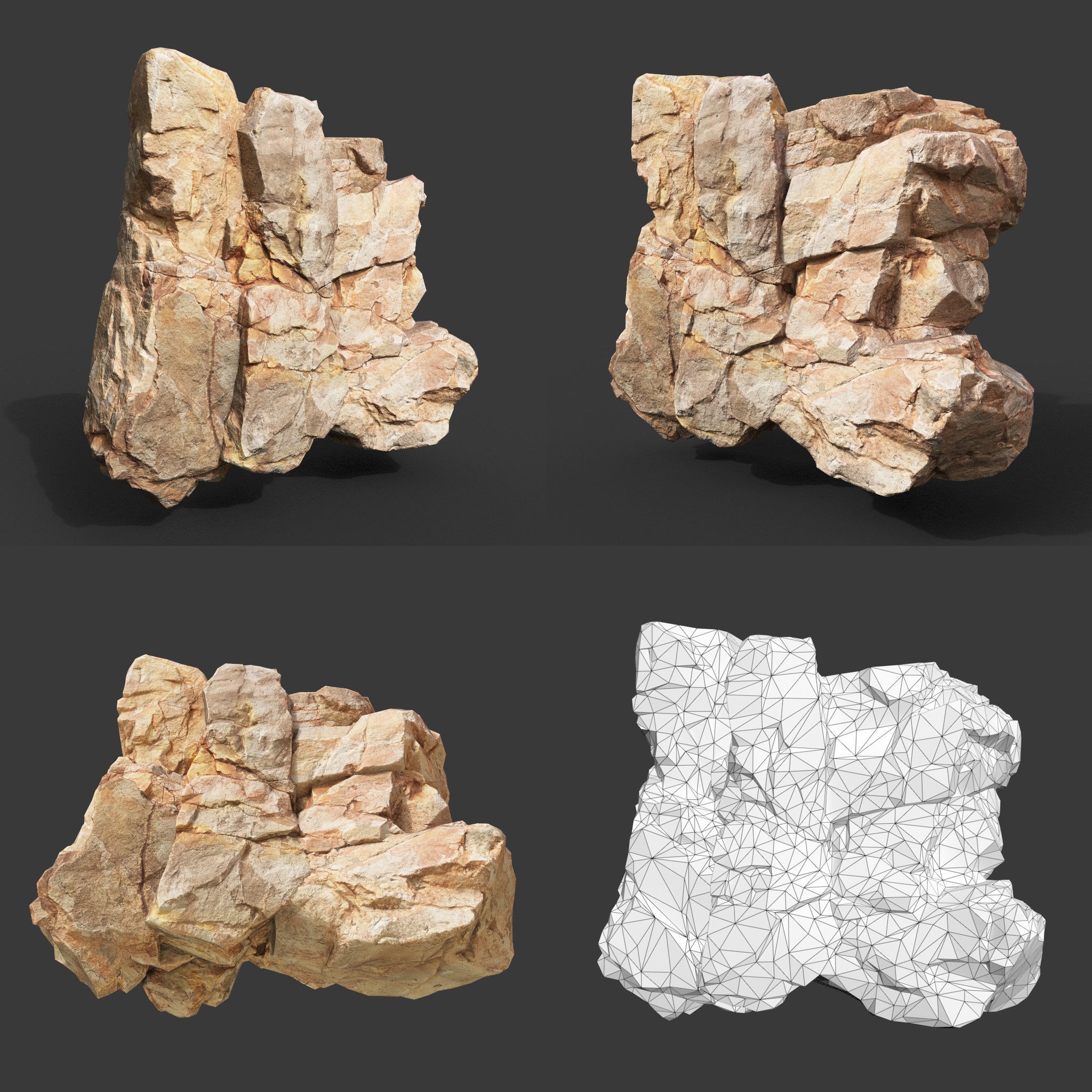Low Poly Yellow Cliff Face - Low-Poly Game-Ready 3D Model - View 12