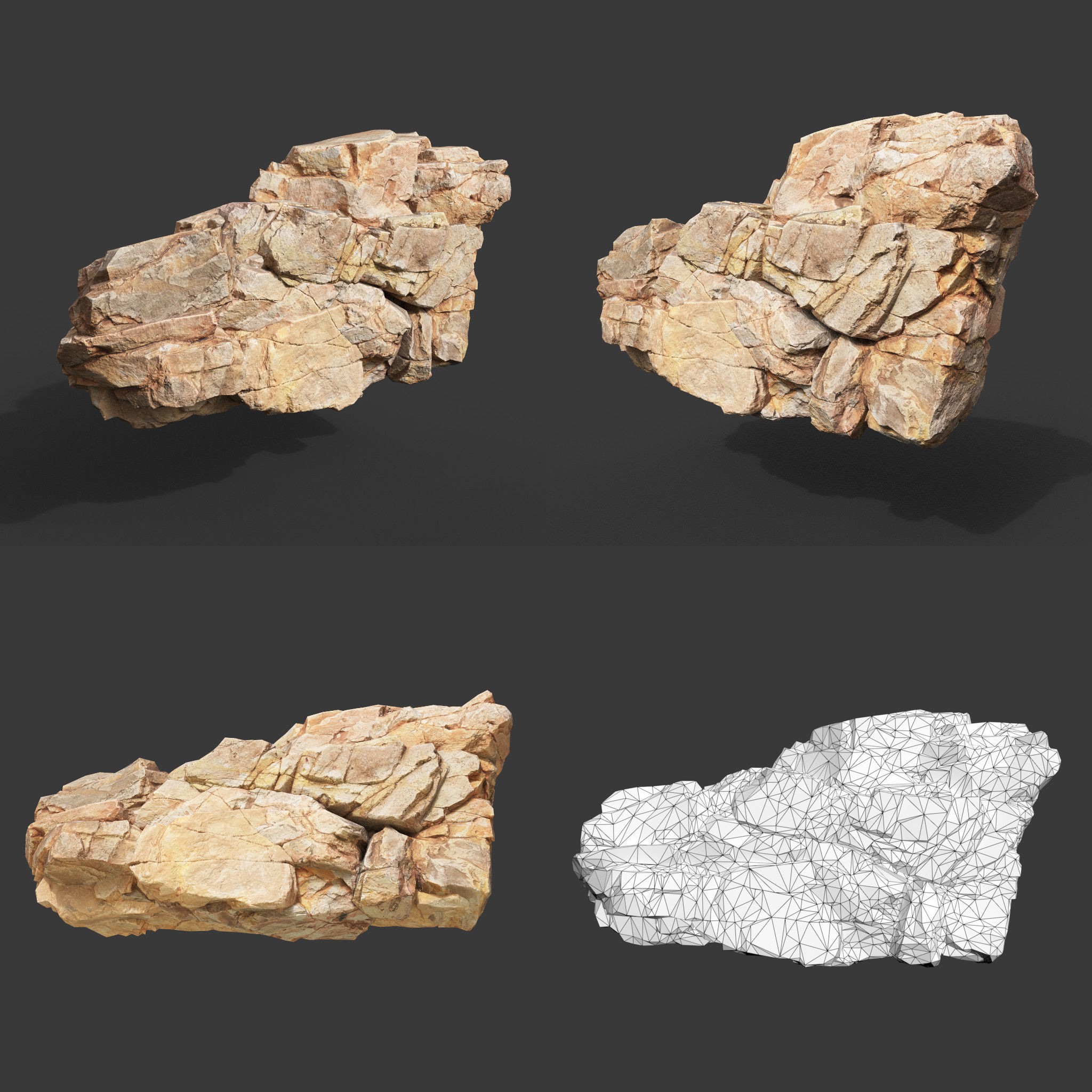 Low Poly Yellow Cliff Face - Low-Poly Game-Ready 3D Model - View 16
