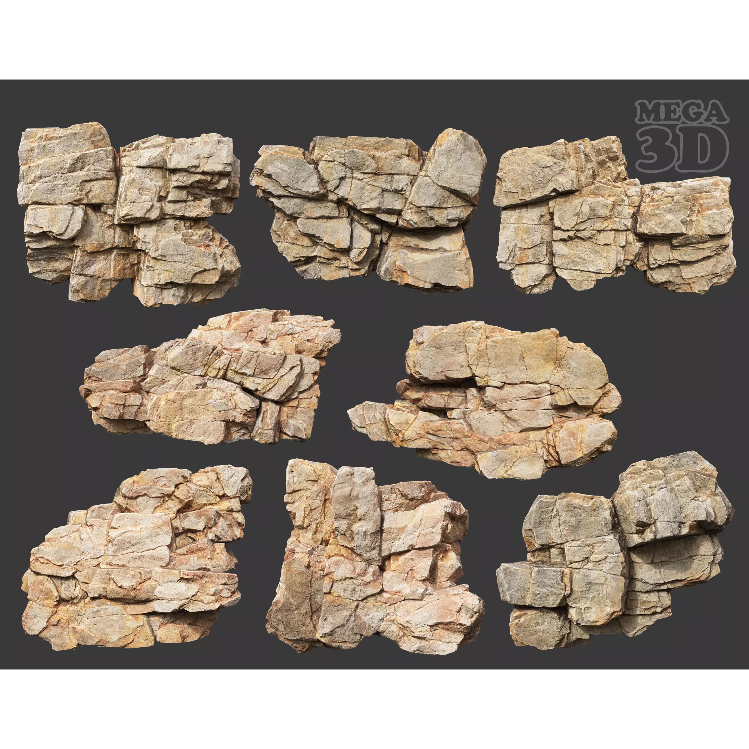 Low Poly Yellow Cliff Face - Low-Poly Game-Ready 3D Model - View 2