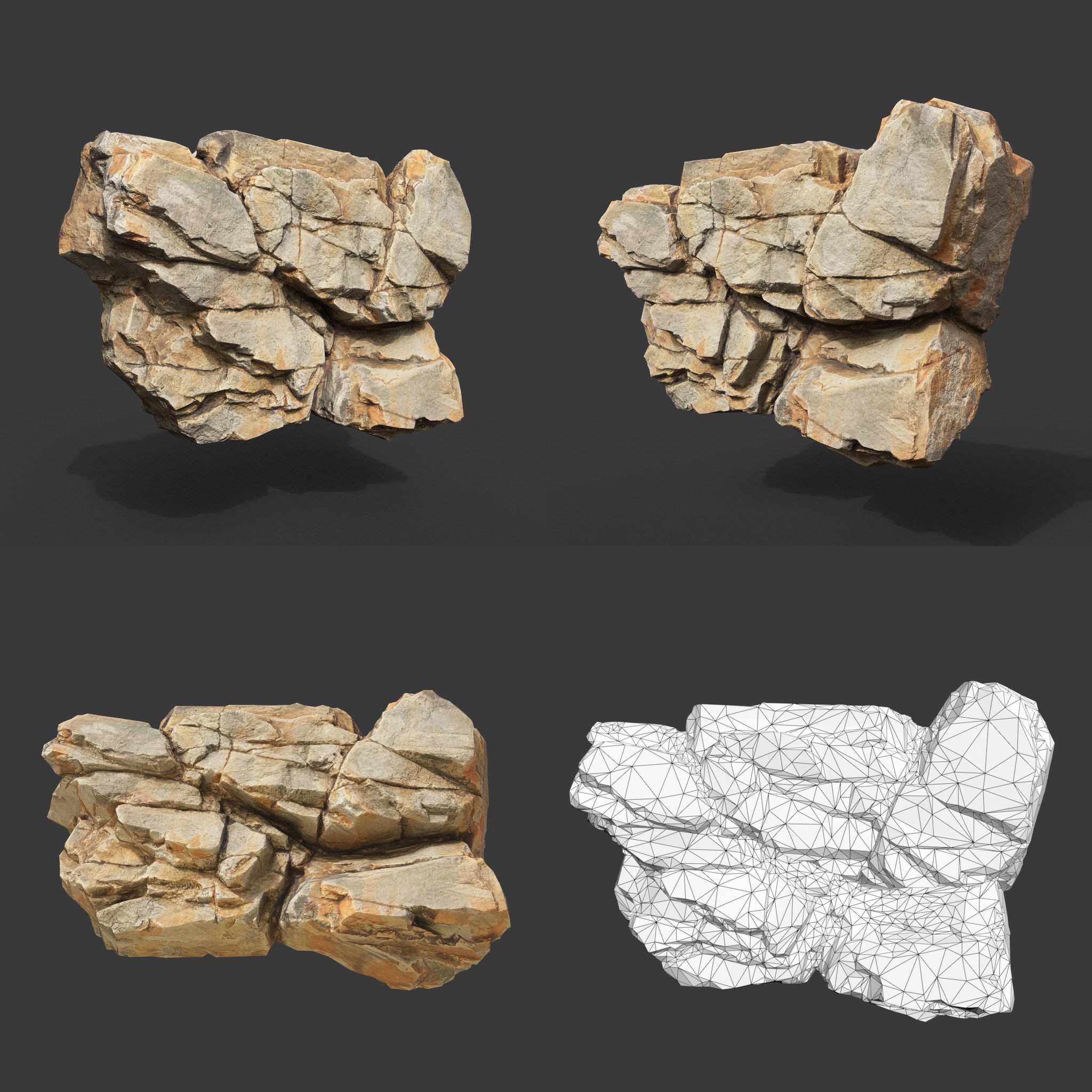 Low Poly Yellow Cliff Face - Low-Poly Game-Ready 3D Model - View 4