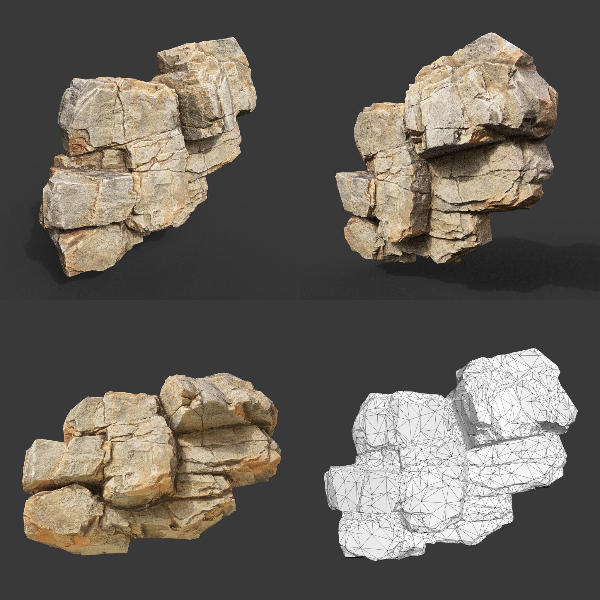 Low Poly Yellow Cliff Face - Low-Poly Game-Ready 3D Model - View 6